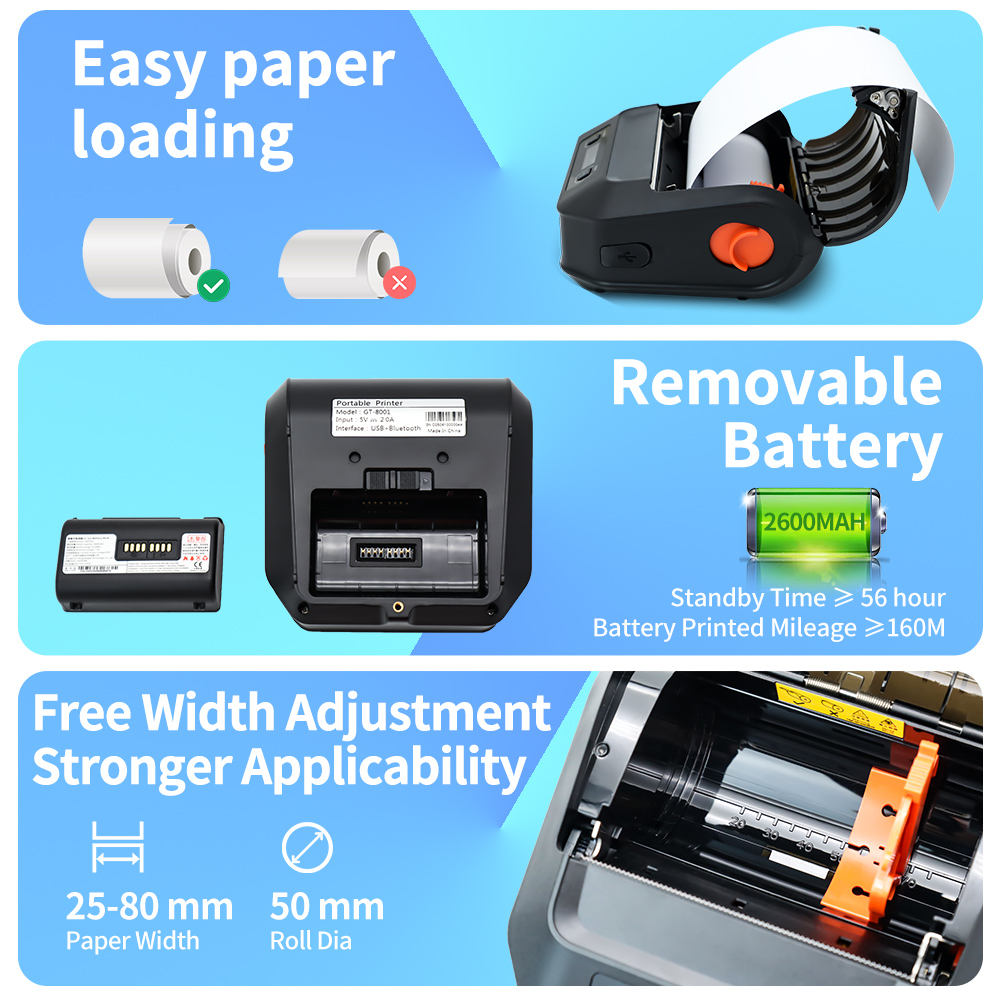 Factory Mini Bluetooth Portable Thermal Printer M3 Wireless Receipt Label 80mm Barcode Printer