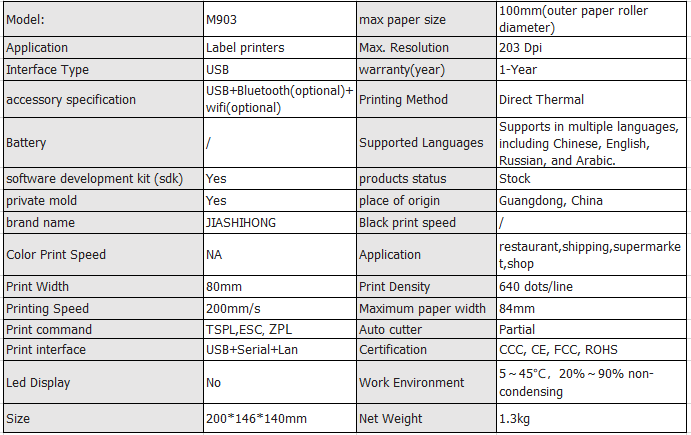 POS Printer M903 Thermal USB / LAN / Serial / Blue Tooth Price Bill Wall Hanging Kitchen 80mm Barcode Thermal Receipt Printer