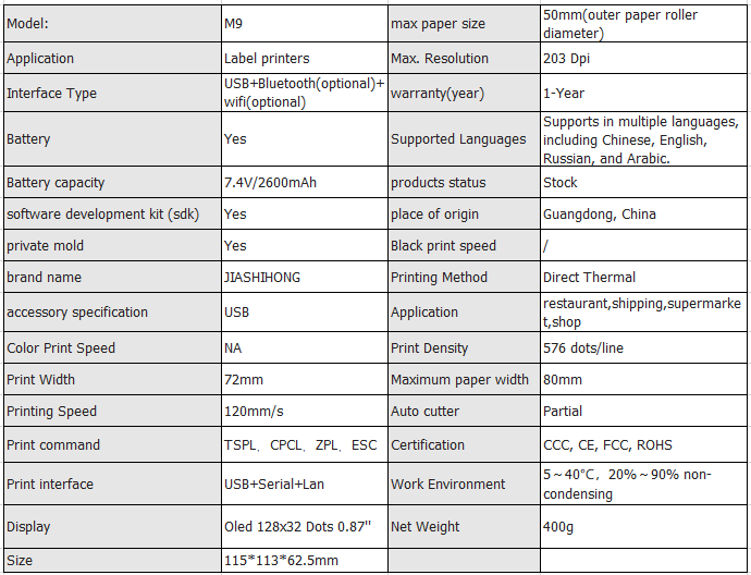 Factory Mini Bluetooth Portable Thermal Printer M9 Wireless Receipt Label 80mm Barcode Printer