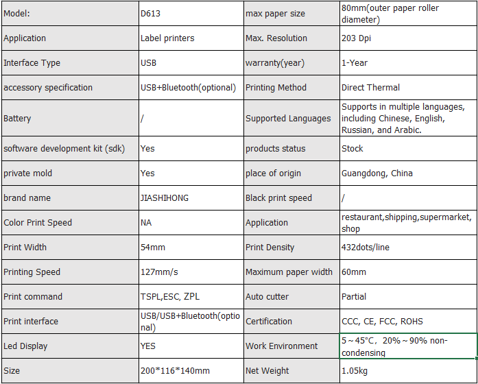 POS Printer Thermal D613 USB / LAN / Serial / Blue Tooth Price Bill Wall Hanging Kitchen 60mm Barcode Thermal Receipt Printer