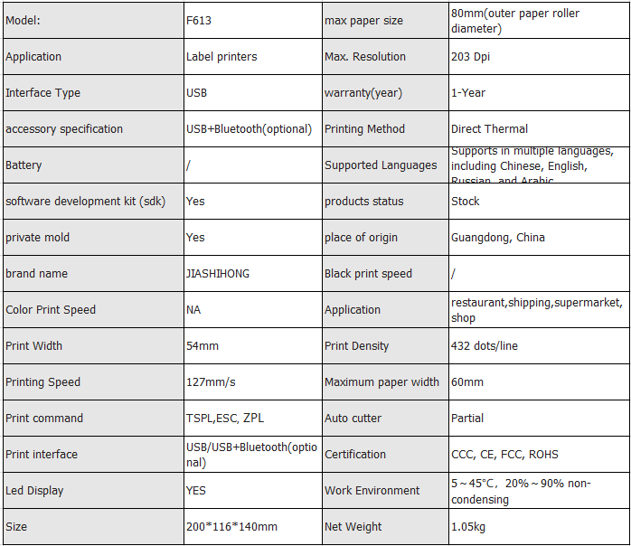 POS Printer Thermal F613 USB / LAN / Serial / Blue Tooth Price Bill Wall Hanging Kitchen 60mm Barcode Thermal Receipt Printer