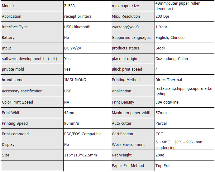 Factory Mini Bluetooth Portable Thermal Printer ZL5831 Wireless Receipt Label 48mm Barcode Printer